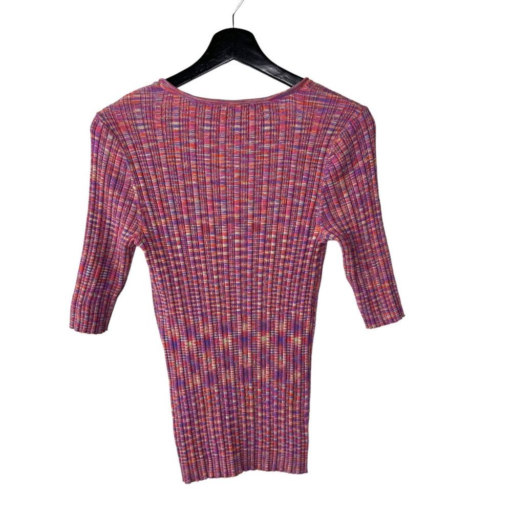 Sundance Pink Multicolor Static Print Half Sleeve Ribbed Henley Top Medium - Picture 2 of 7